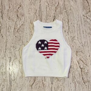 White Knit Tank with American Flag Heart Design